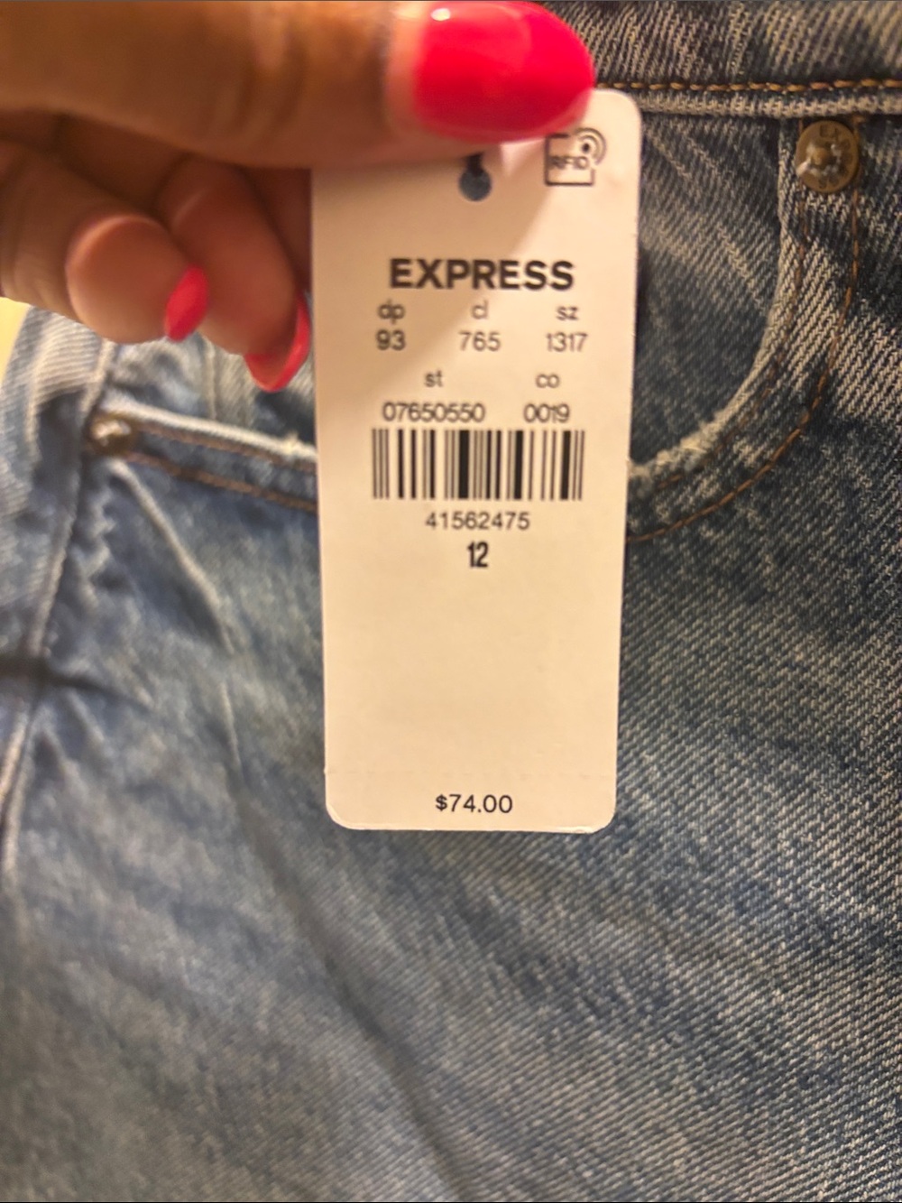 Express Light Blue Denim Mini Skirt with Gold Chain Trim - Picture 4 of 4